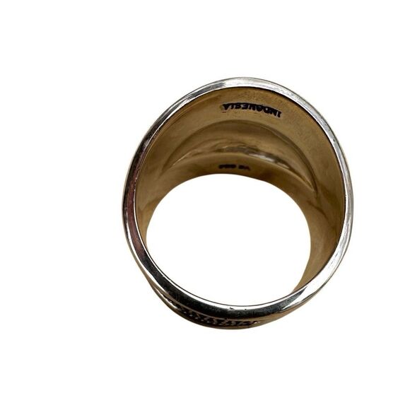 Suarti Bali Sterling Silver & Blue Agate Wide Scroll Band Ring - Picture 9 of 10